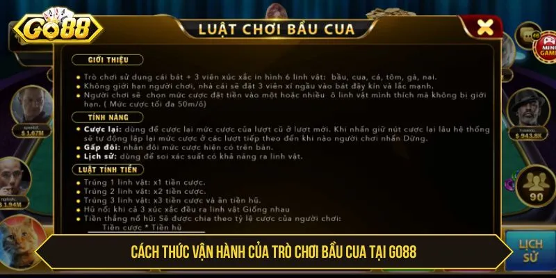 Cách thức vận hành của trò chơi bầu cua GO88